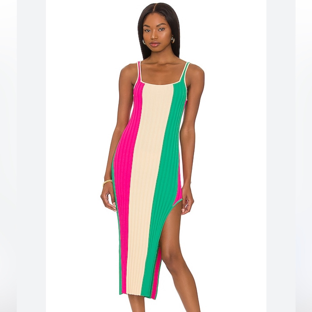 Euc Pq Piper Slit Dress In Cosmo Pink & Emerald Bay